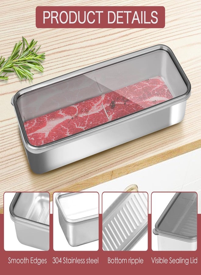 Maxracy Food Storage Container, 304 Stainless Steel Bacon Container for Refrigerator, Deli Meat Keeper Fridge Storage (1PCS Bacon Container- 34 FL OZ) - Image 4